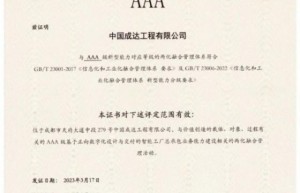 中国化学成达公司再获两化融合管理体系AAA级评定证书